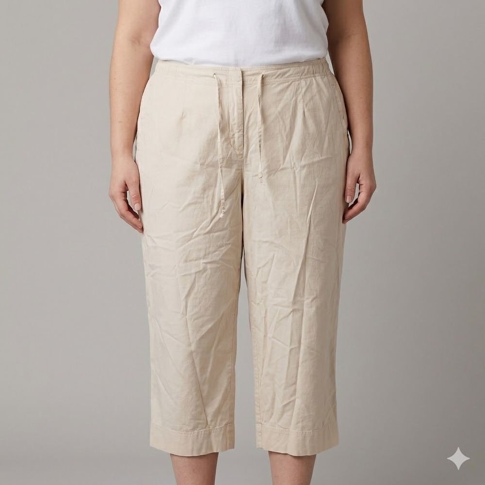 Talbots Woman Petites Beige Stretch Cotton Blend Crop Pants 20W EUC